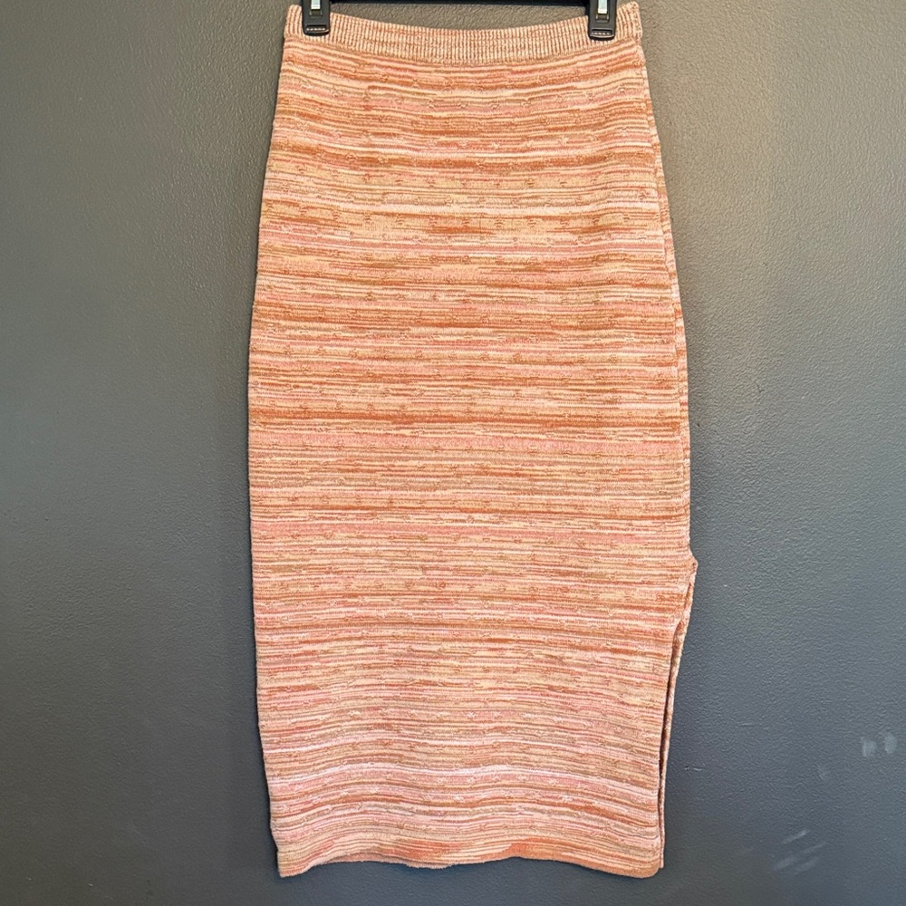 Free People multicolor striped Knit sweater Maxi Skirt Pink Cream Terra cotta